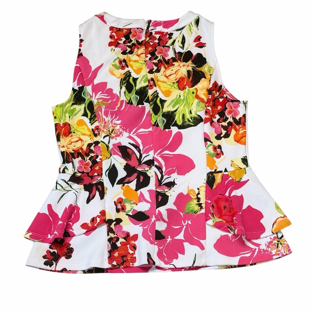 10/25🦋 NY & Co 7th Avenue Design Studio White & Pink Floral Peplum Tank - Medium - Picture 7 of 15